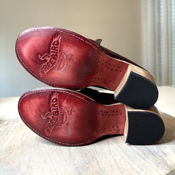 Freebird by Steven Collins Clogs Wine Multi Red Leather Croc Embossed Heels Sz 7 - Picture 10 of 11